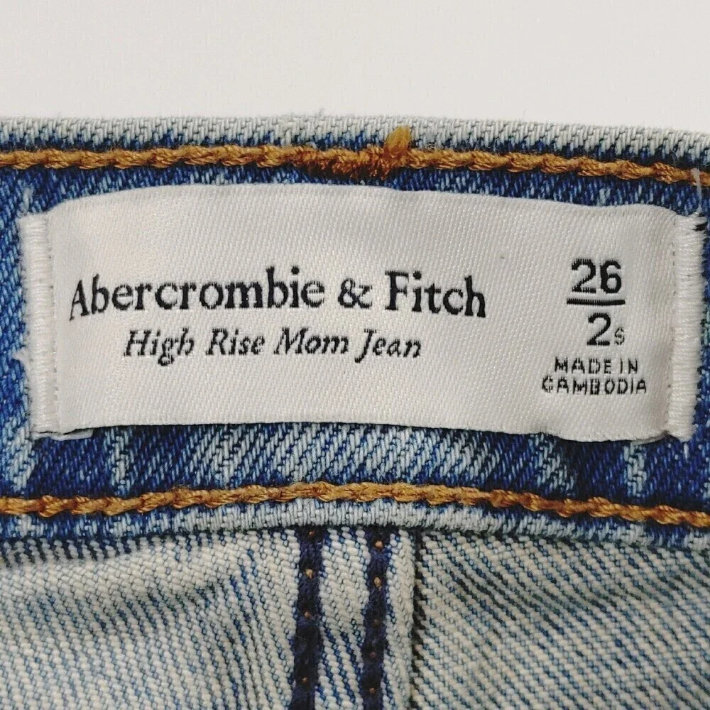 Abercrombie & Fitch High Rise Mom Jean Womens 26/2 S Blue Denim Short Distressed